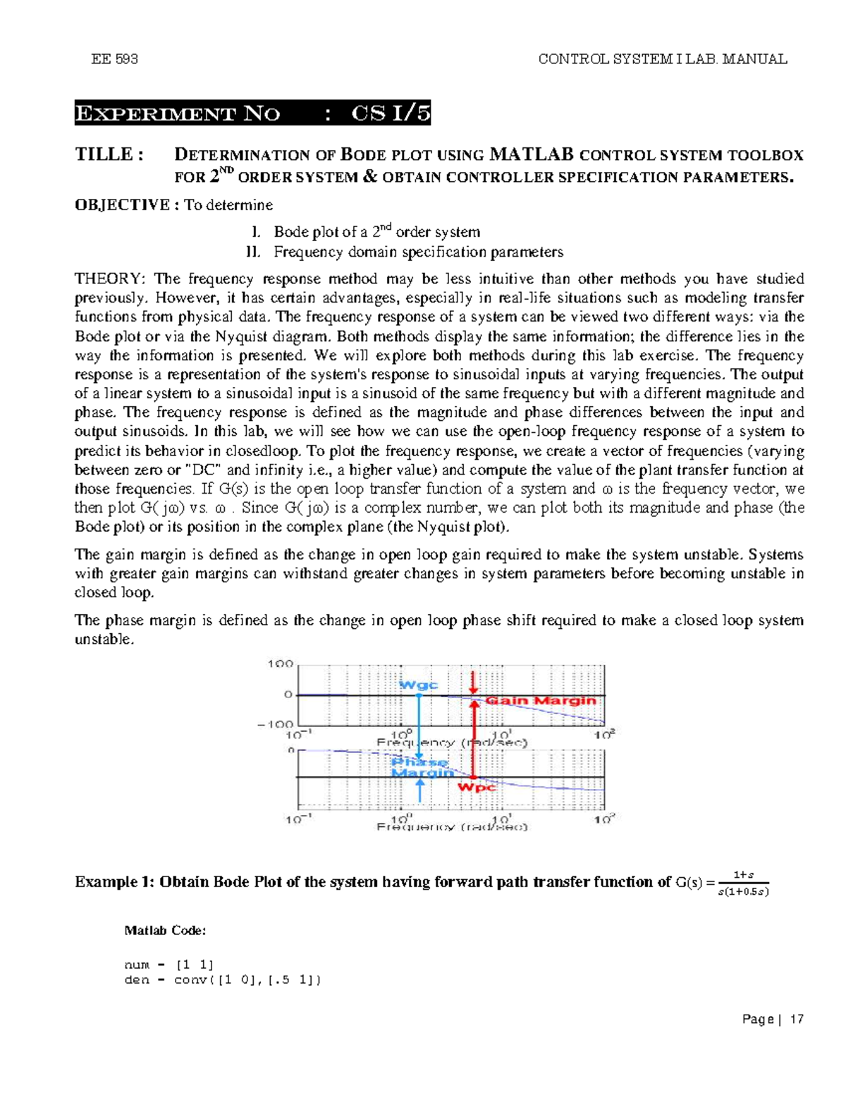 EE 593 CONTROL SYSTEM I LAB: Bode & Nyquist Plot Experiments - Studocu