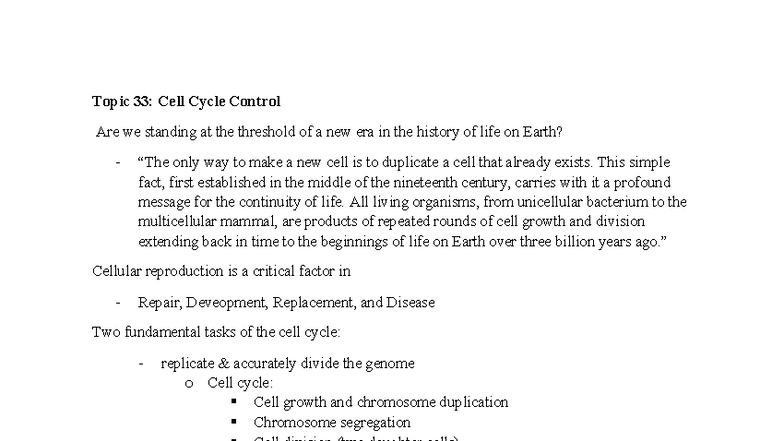 CB Exam 4 (33-41): Cell Cycle Control & Mitosis Study Guide - Studocu