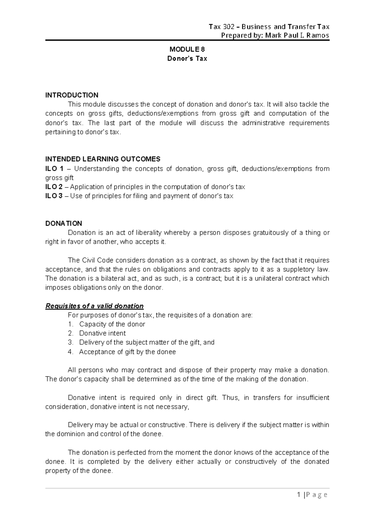 Tax 302: Business and Transfer Tax - Module 8 on Donations and Gift Tax ...