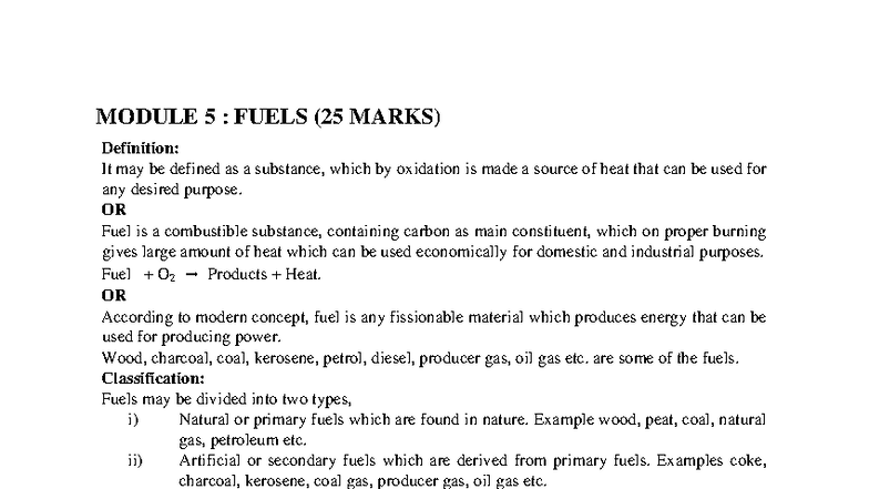 Fuels and Combustion: Comprehensive Notes for Module 5 (25 Marks) - Studocu