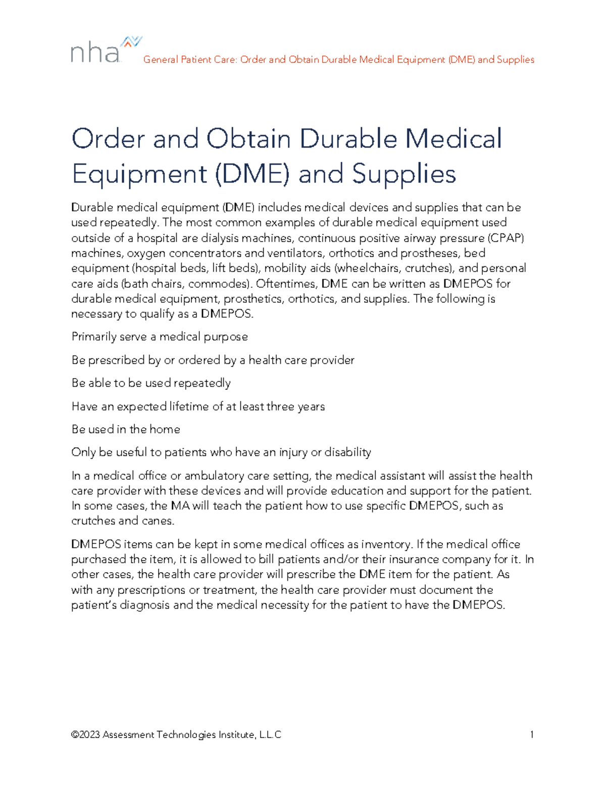 Durable Medical Equipment (DME) Overview for Healthcare Assistants ...
