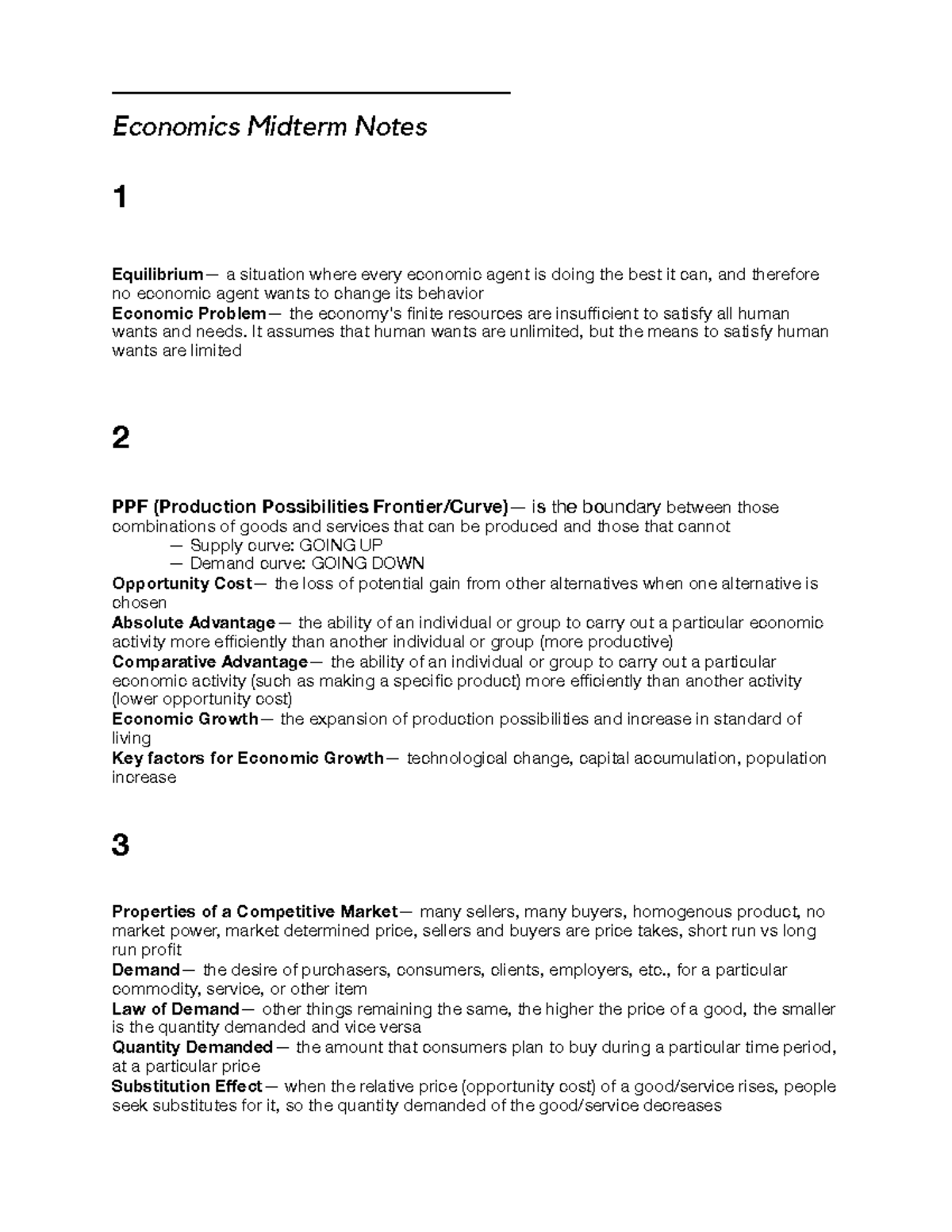 ECON 1000 Midterm Study Notes - Economics Midterm Notes 1 Equilibrium ...