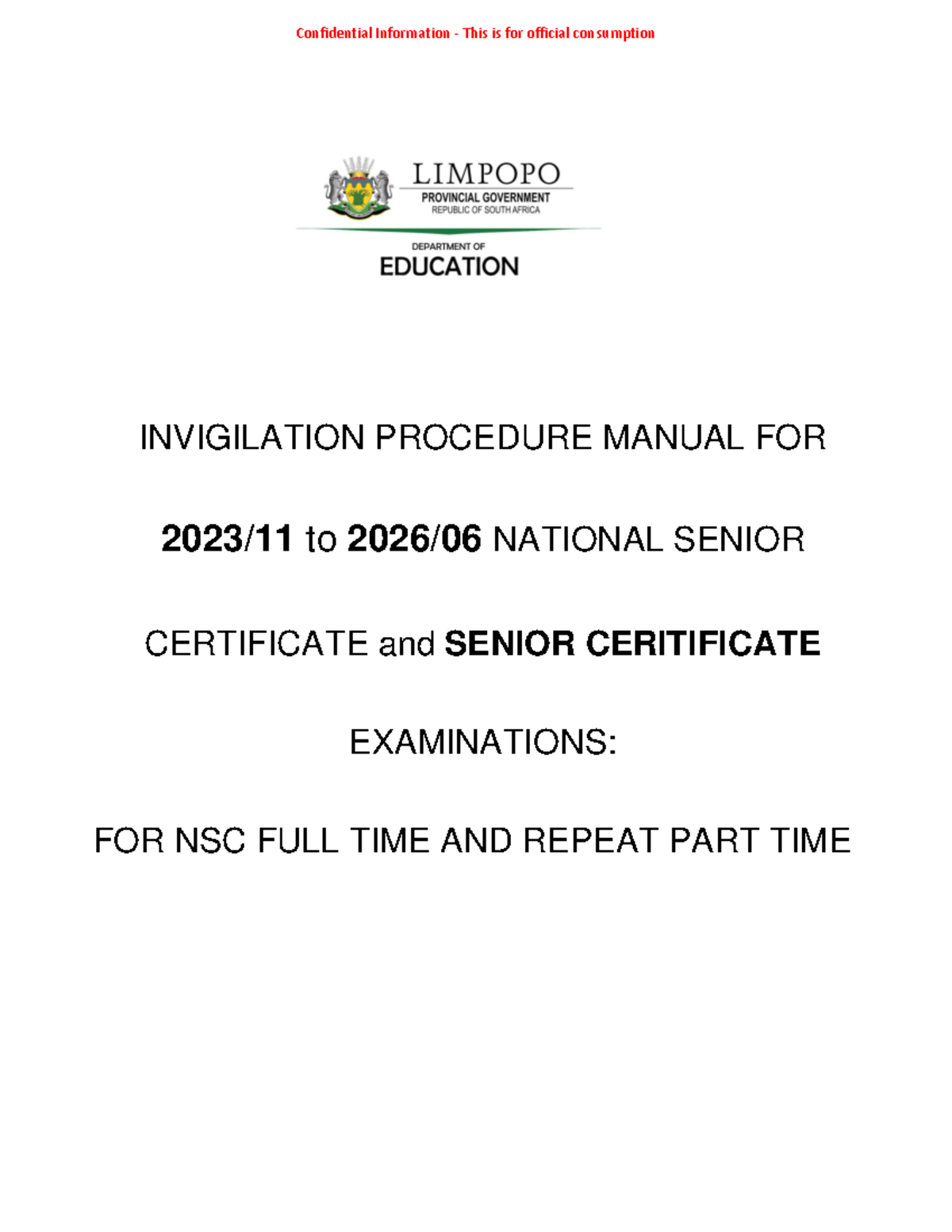 Invigilation Procedure Manual (2023/11 - 2026/06) for NSC/SC Exams ...