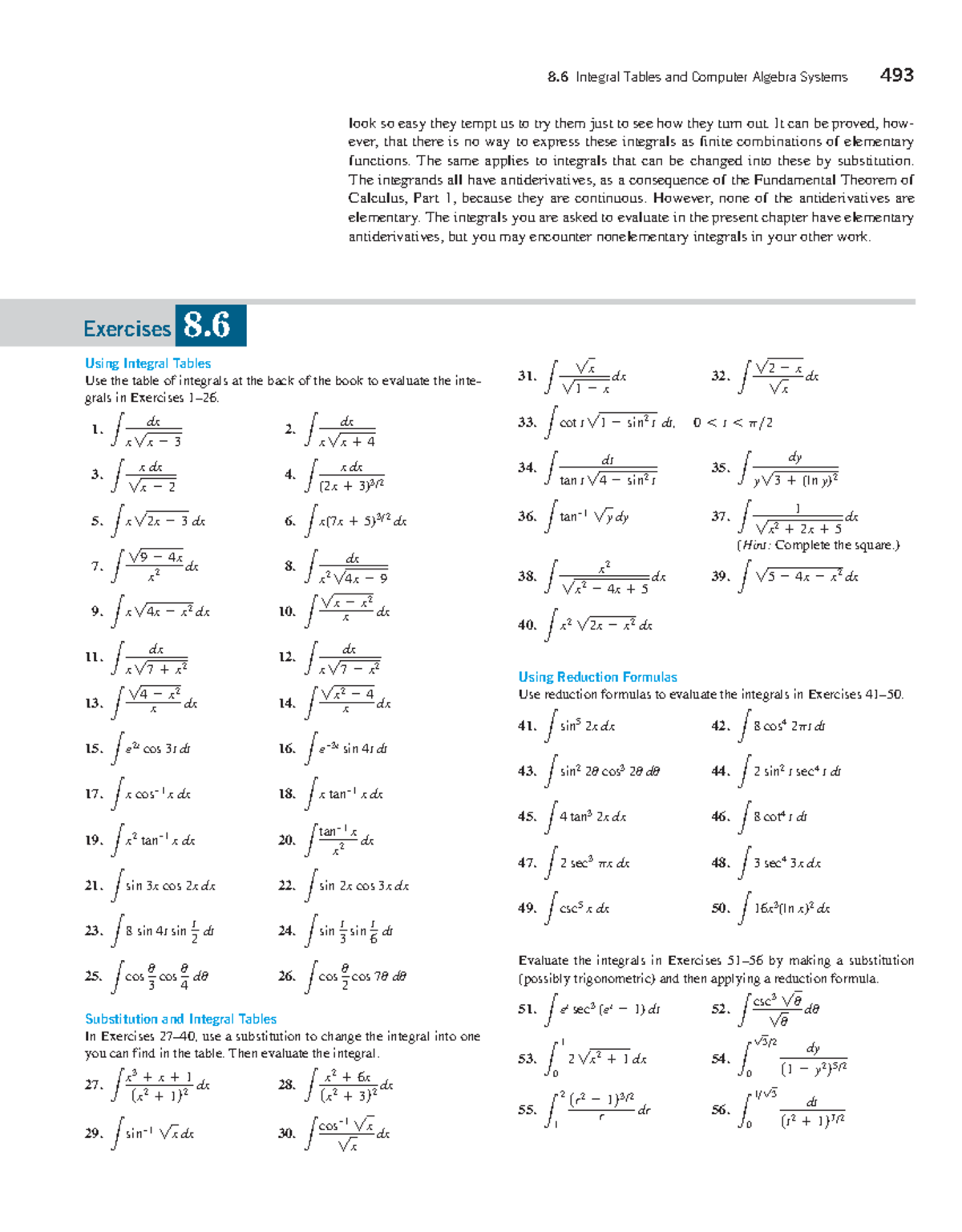 8.6 Integral Tables & Computer Algebra Systems - Thomas Calculus - Studocu