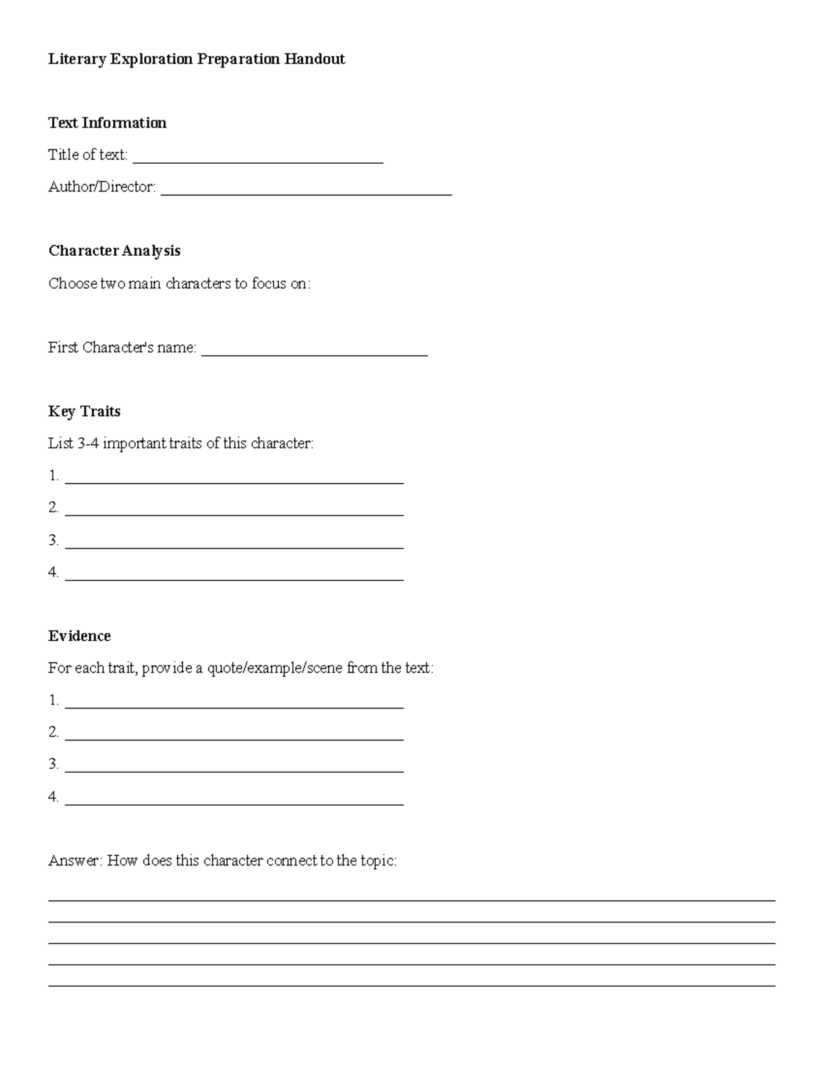 Literary Exploration Preparation Handout -2 - Literary Exploration ...