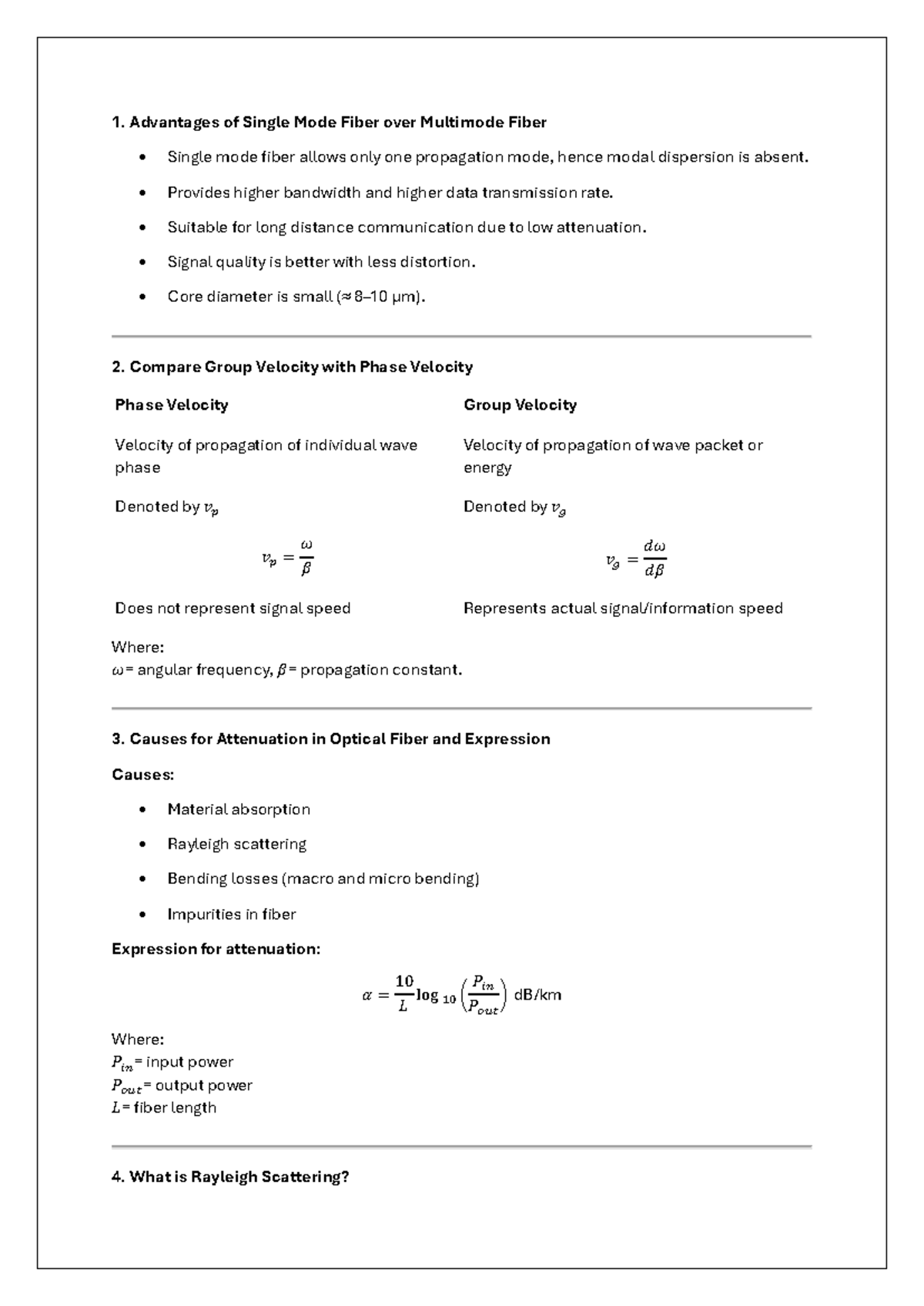 Ocn - Lecture Notes on Optical Fiber Communication Concepts - Studocu