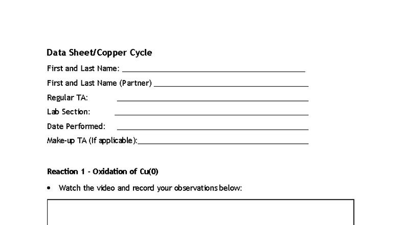 Chemistry 202: Copper Data Cycle Lab Report - Studocu