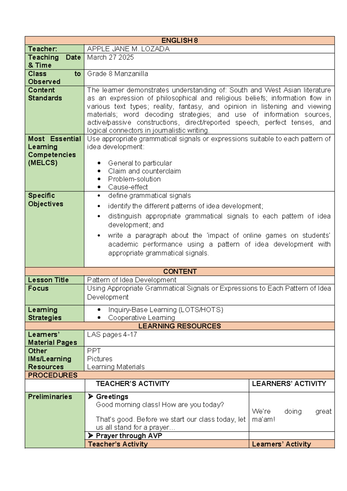 Final Demo Lesson Plan: Using Grammatical Signals in Idea Development ...