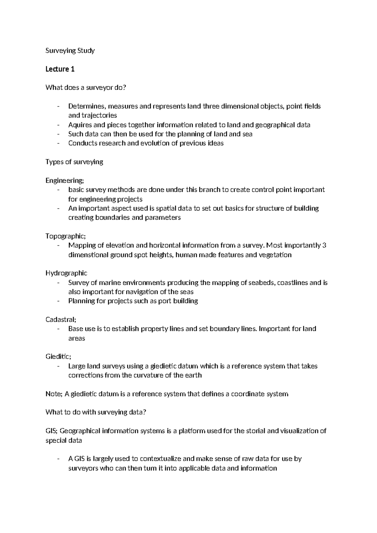 SURV120 Lecture Summary: Key Concepts in Surveying Techniques - Studocu