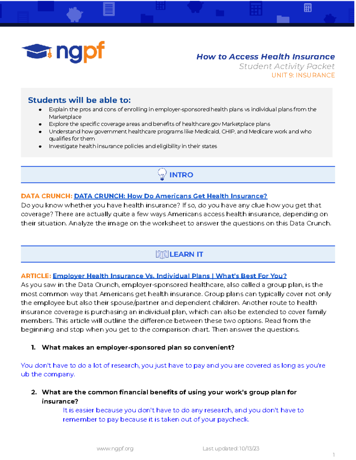 - 9.5 How to Access Health Ins Activity Packet - How to Access Health ...