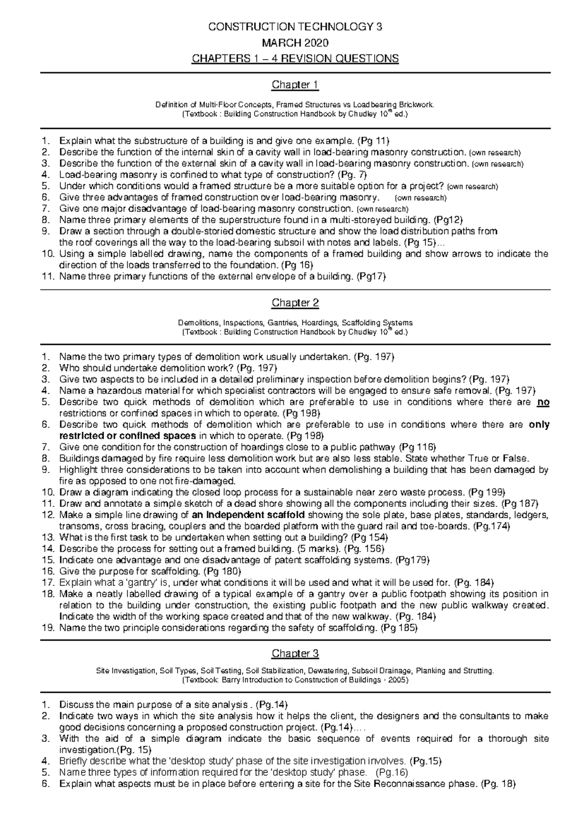 Construction Technology 3: Chapter 1-4 Revision Questions (Mar 2020 ...