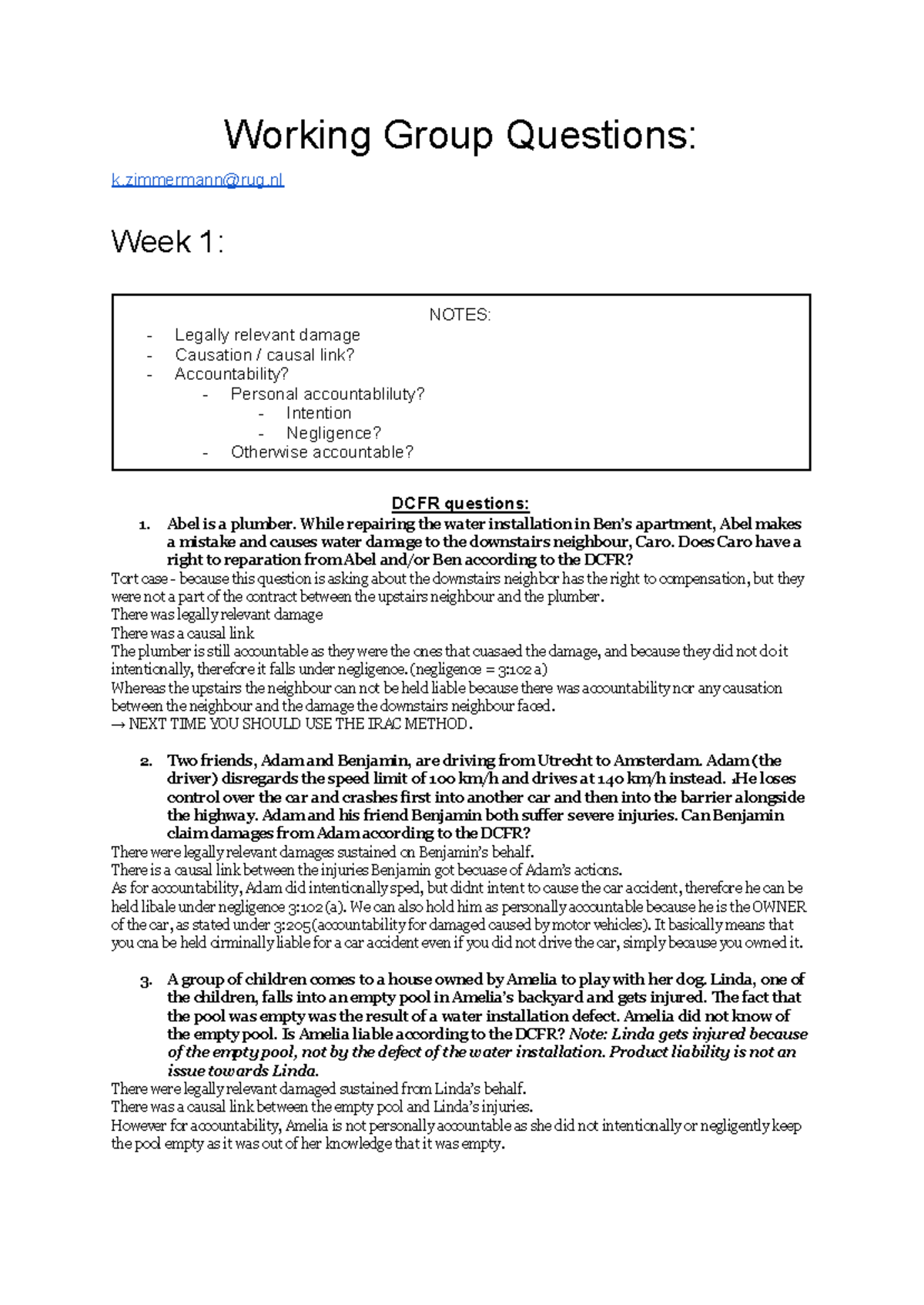 Contract and Tort Law Notes: DCFR Analysis and Case Studies - Studeersnel