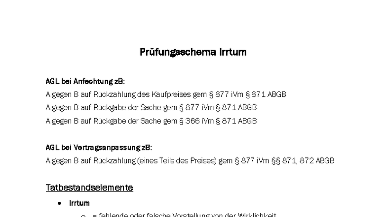Prüfungsschema zum Irrtum AGL bei Anfechtung (AGB) - Studocu