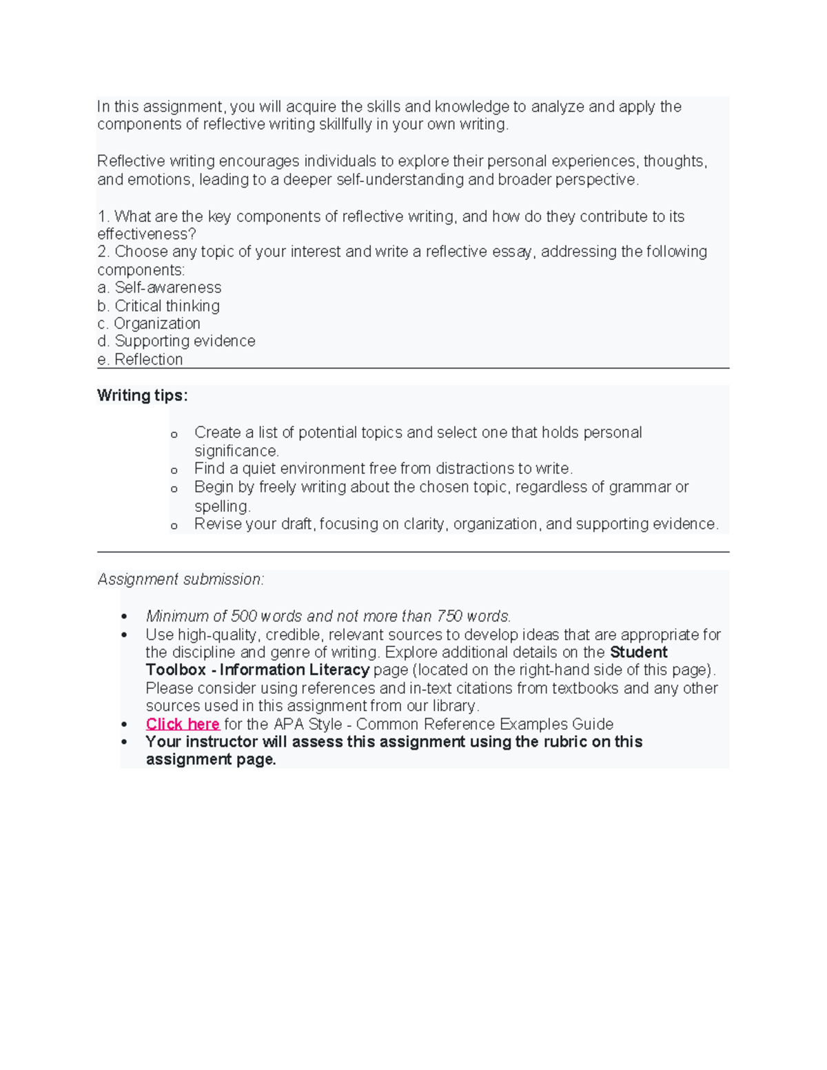 Reflective Writing Skills Assignment - Unit 5 Analysis Guide - Studocu