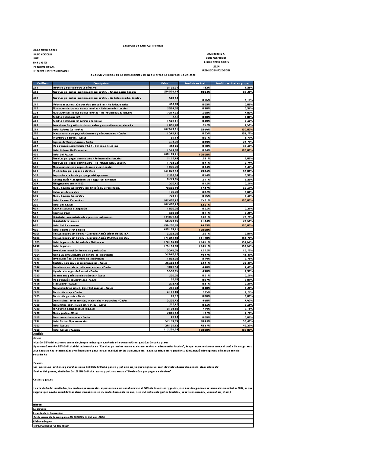 Análisis Vertical de la Declaración de Impuesto a la Renta 2024 ...