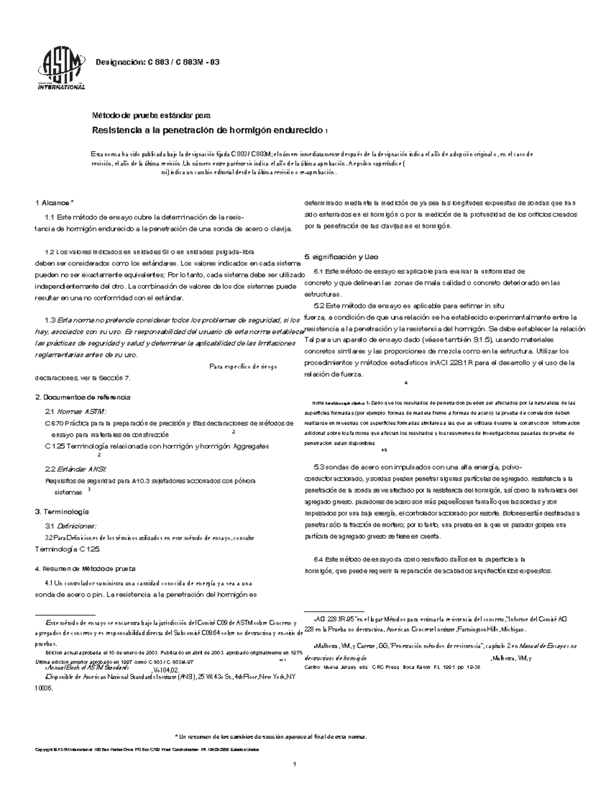 ASTM C 803 - Estándar de Resistencia a la Penetración del Concreto - Document Preview