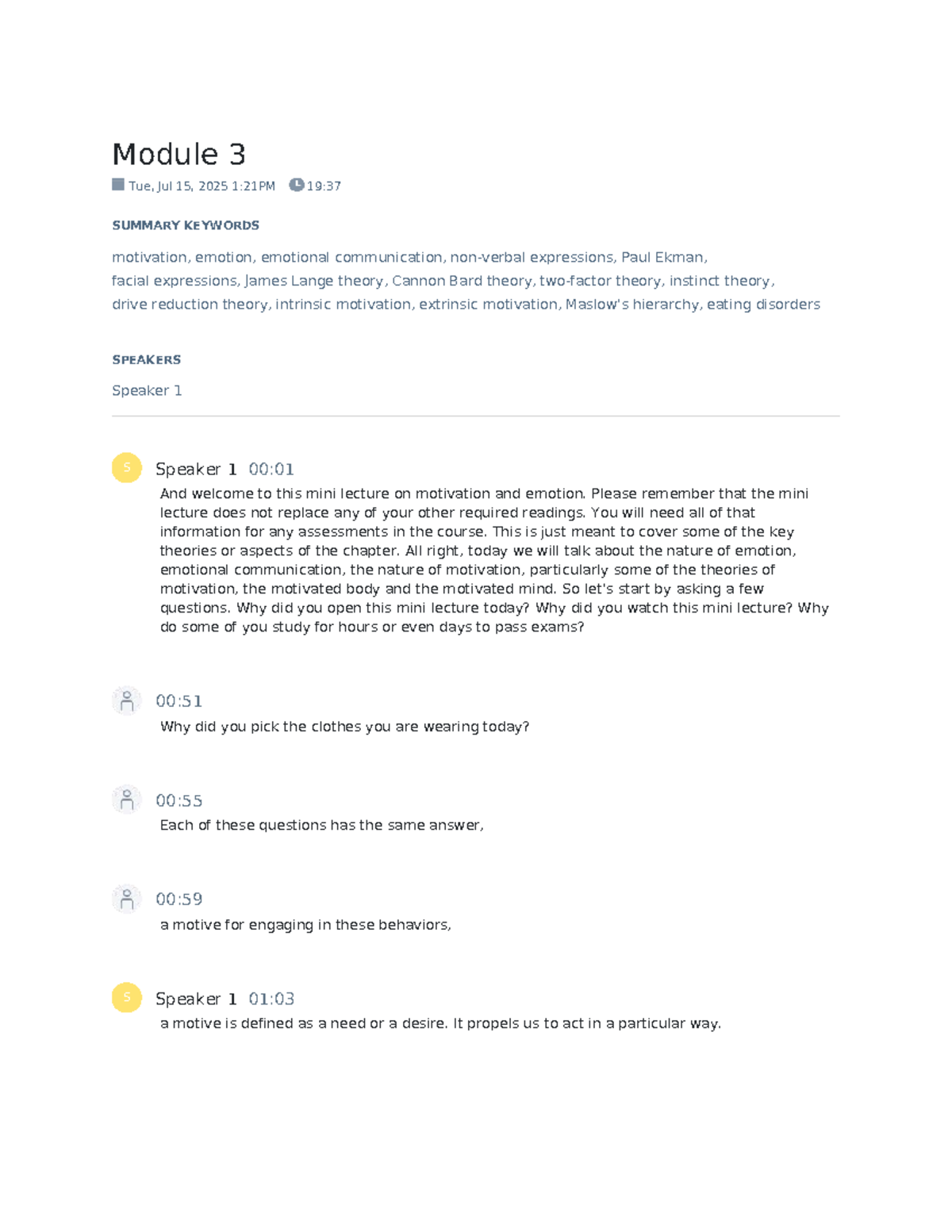 Module 3: Summary of Motivation and Emotion Theories - Studocu