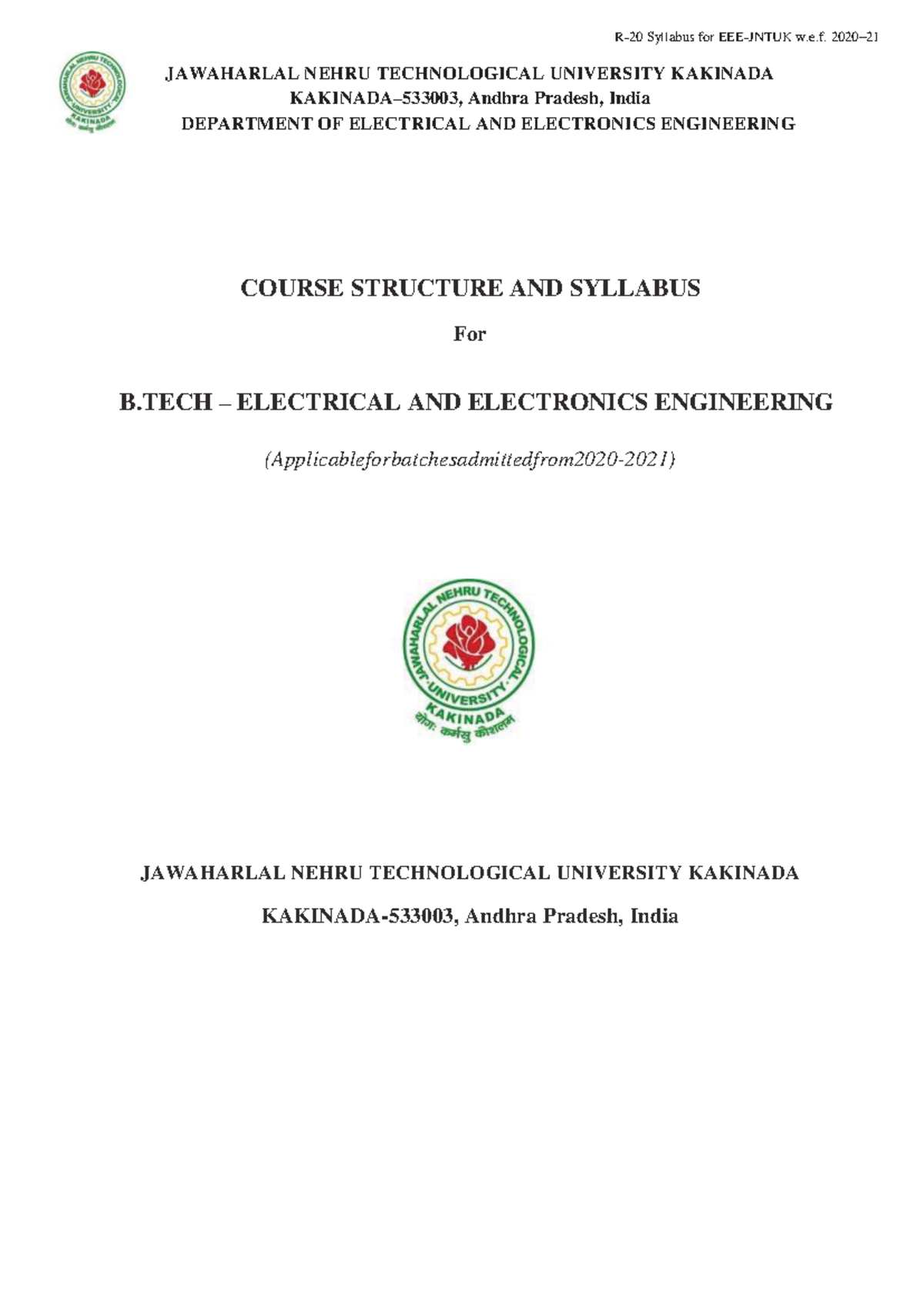 EEE 1-1 CS Syllabus for B.Tech Electrical & Electronics Engineering R20 ...