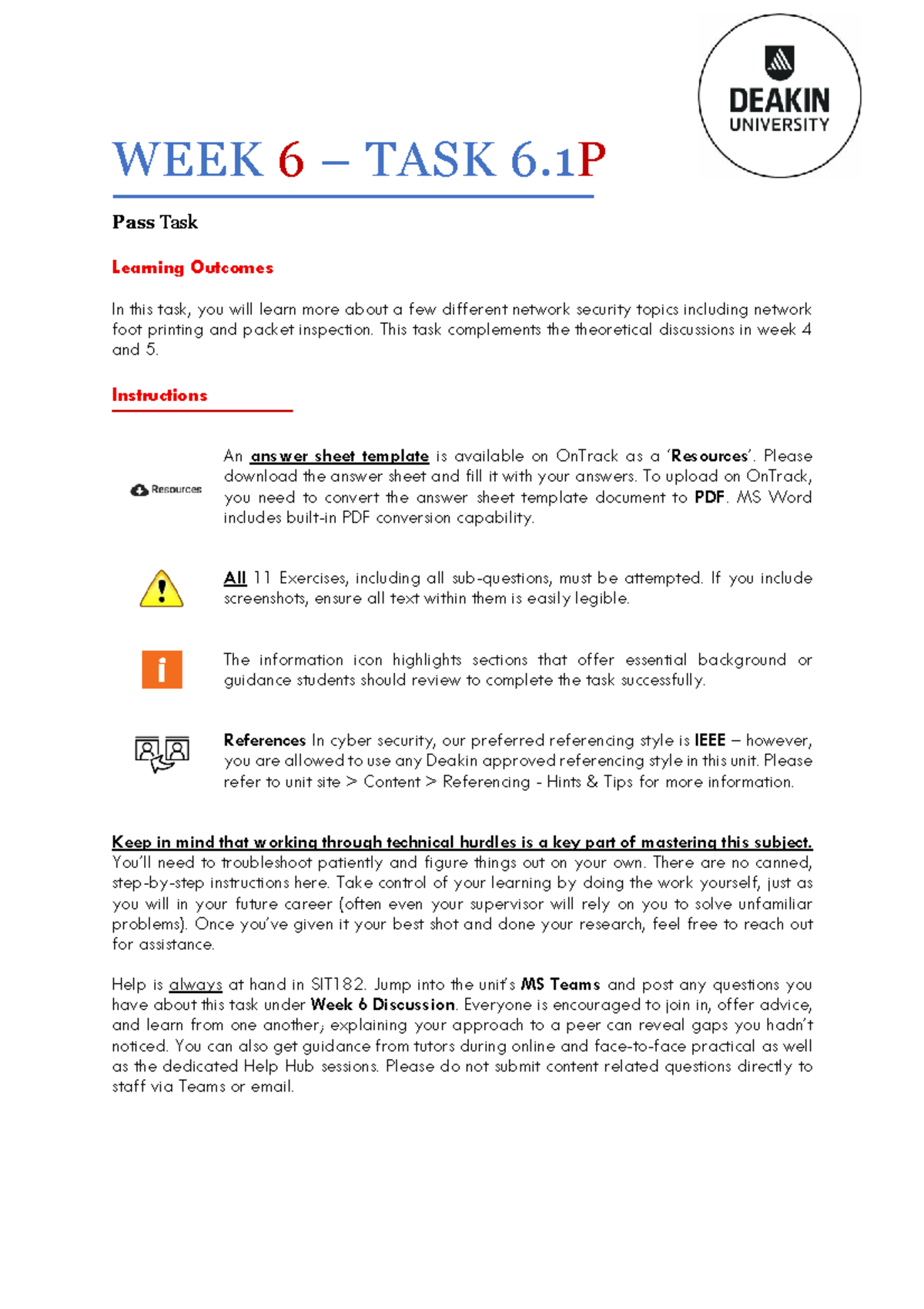 SIT182 Week 6 Task 6.1P: Network Security Exercises and Insights - Studocu
