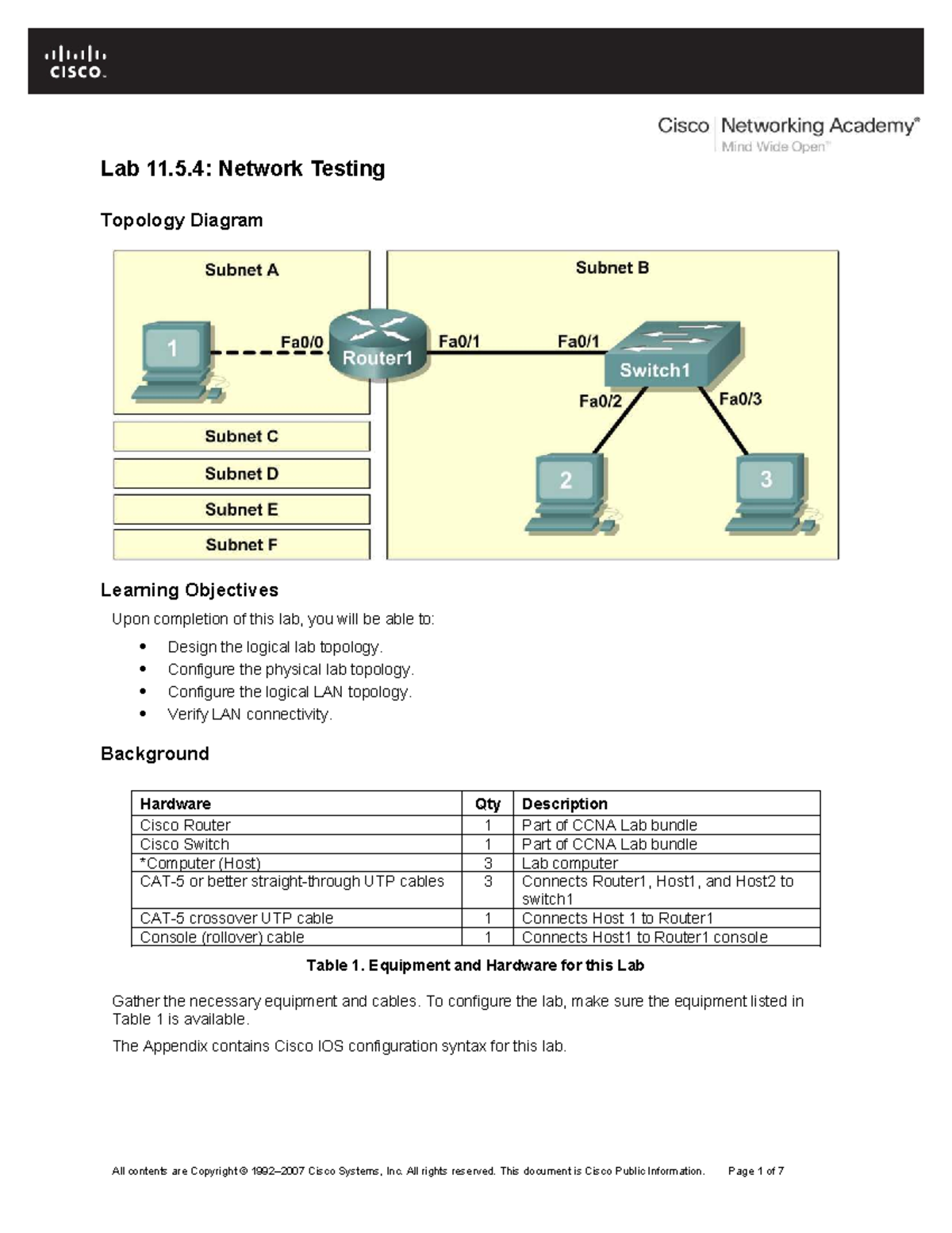 Lab 11.5.4: Network Testing Topology Design and Configuration Guide ...