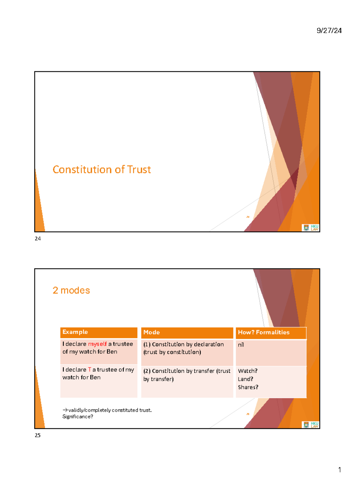 Trust Constitution and Transfer - Lecture Notes (LAW 101) - Studocu