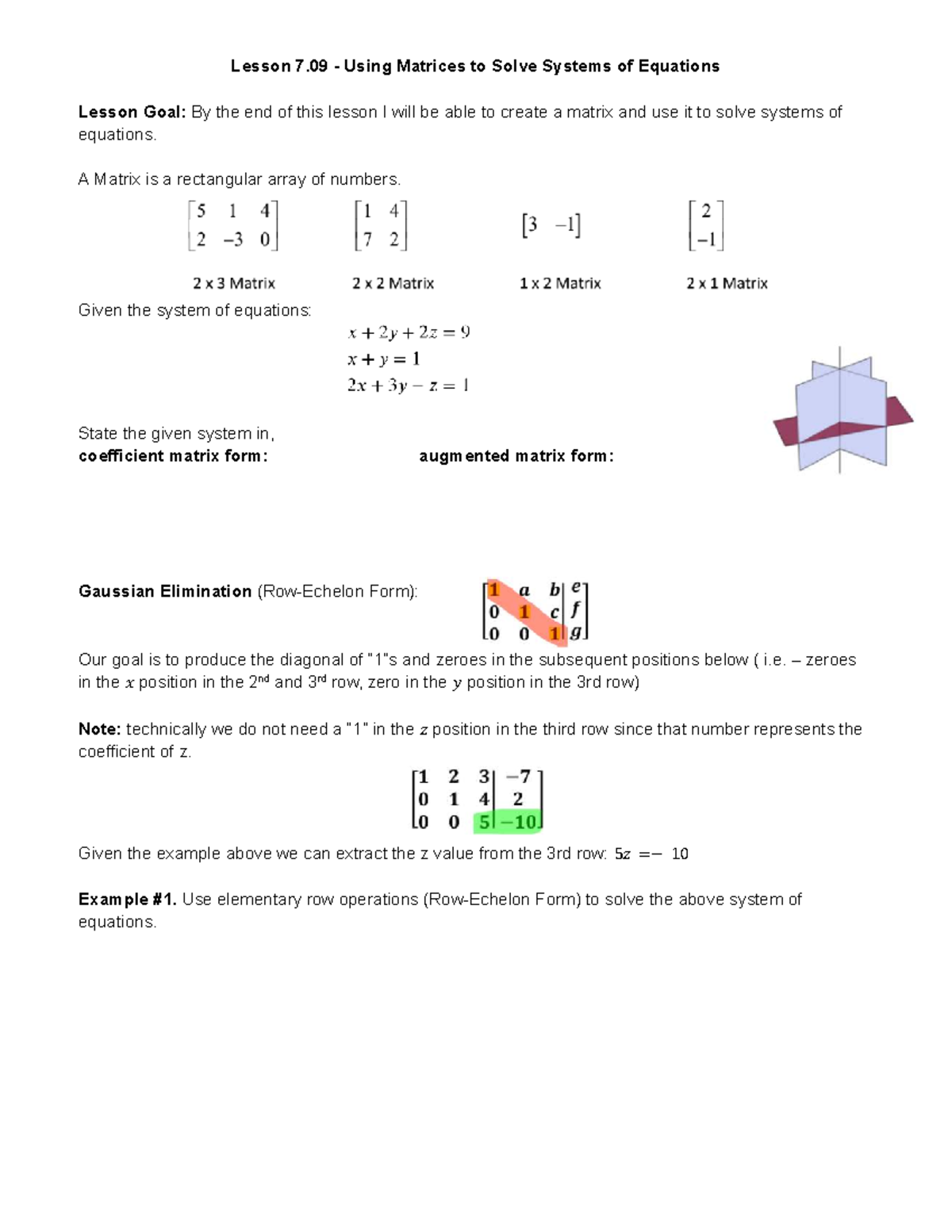 Lesson 7.09: Using Matrices to Solve Systems of Equations - Studocu