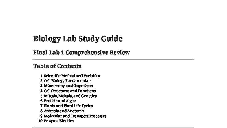 Biology Lab Practical Review: Final Exam Study Guide (LAB 1-9) - Studocu