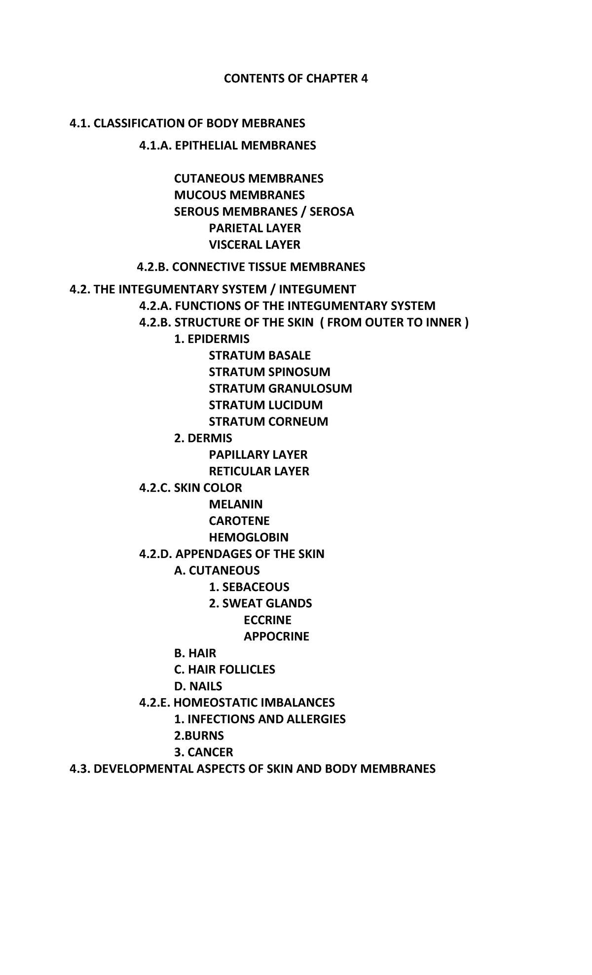 SKIN AND BODY Membranes Final PDF - CONTENTS OF CHAPTER 4 4 ...