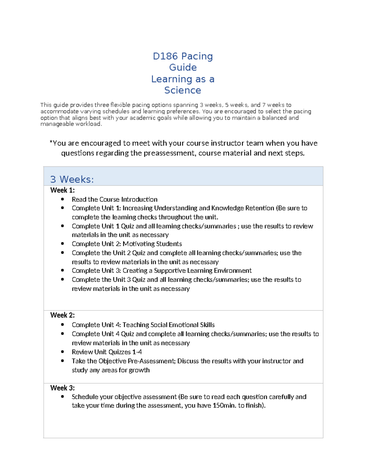 Pacing Guide D186: Flexible Learning Options for Success - Studocu