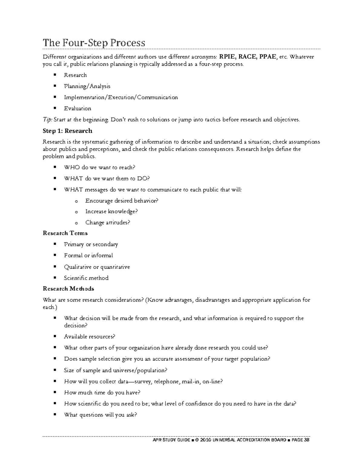 Four-Step Process in PR Planning - Lecture Notes - Studocu