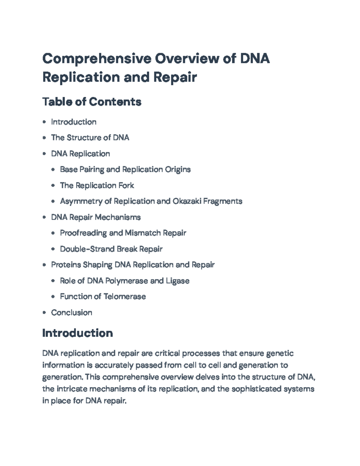 Comprehensive Overview of DNA Replication and Repair - Essential ...