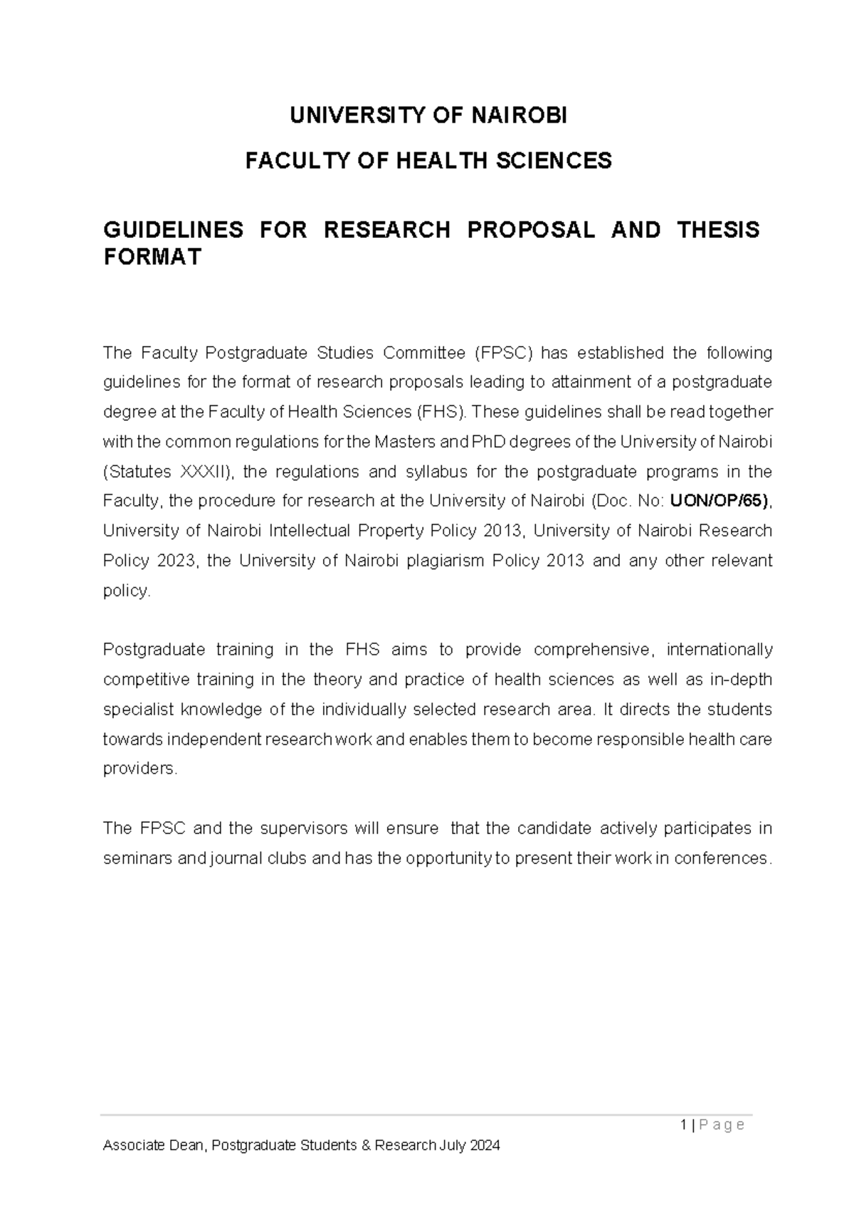 FHS Guidelines for Research Proposal & Thesis Format (2024) - Studocu