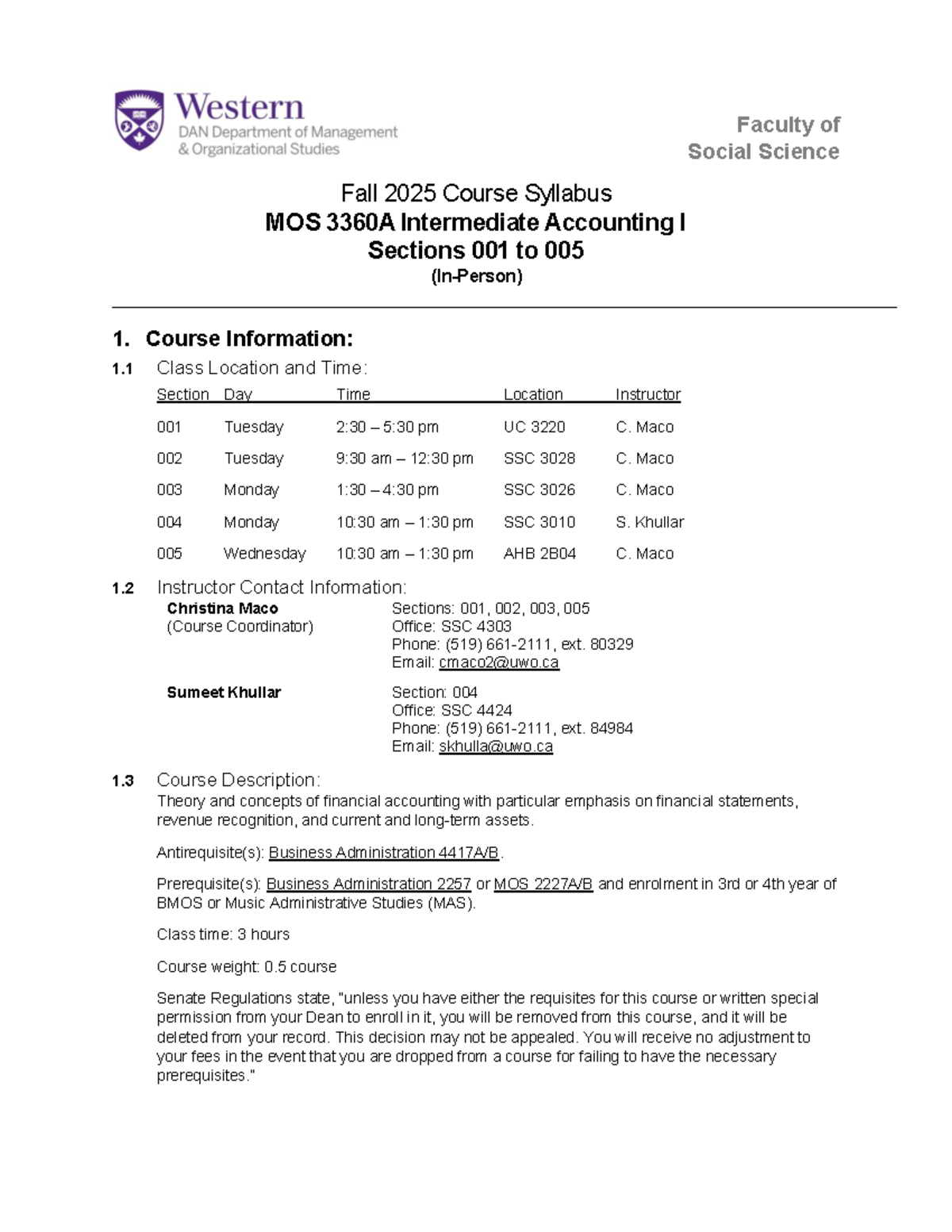 MOS 3360A Intermediate Accounting I Course Syllabus - Fall 2025 - Studocu