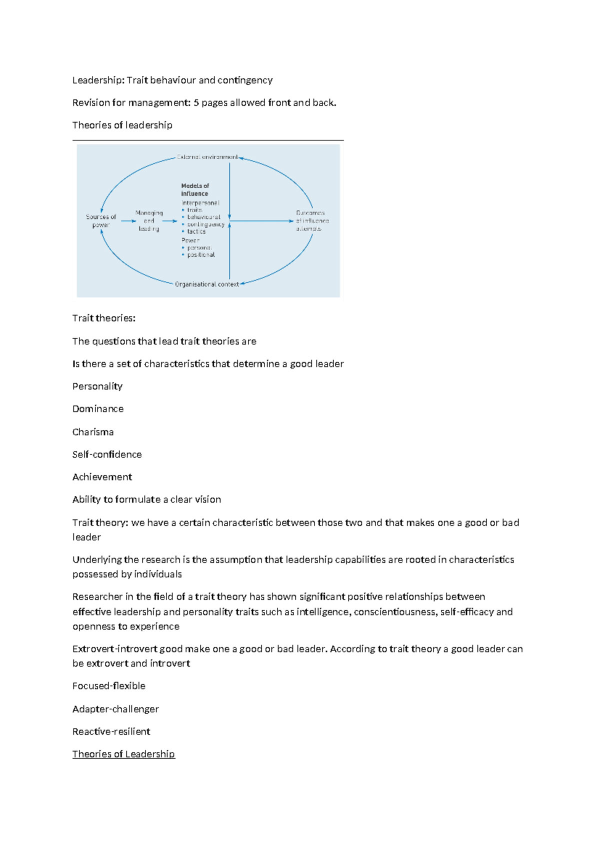 Leadership Theories: Trait, Behaviour, and Contingency Insights - Studocu