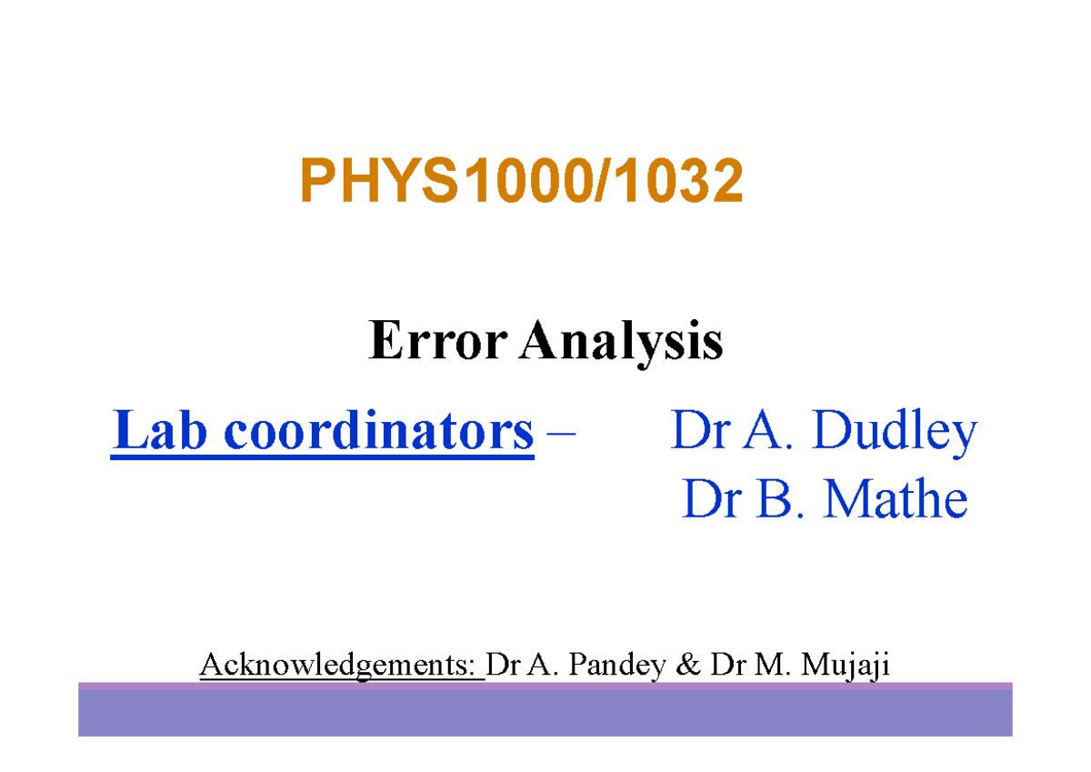 Error Analysis Lab (Course Code: EA-101) - Additional Slides - Studocu