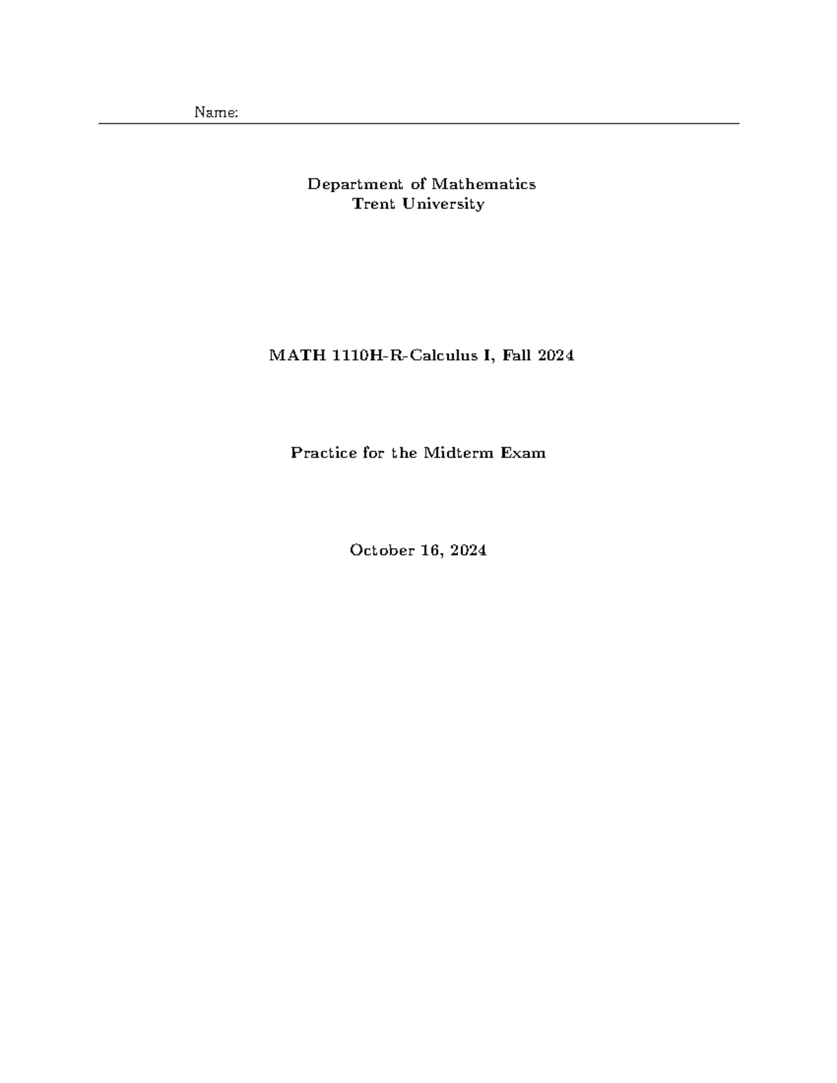 Practice for the Mid exam - Department of MathematicsTrent University ...