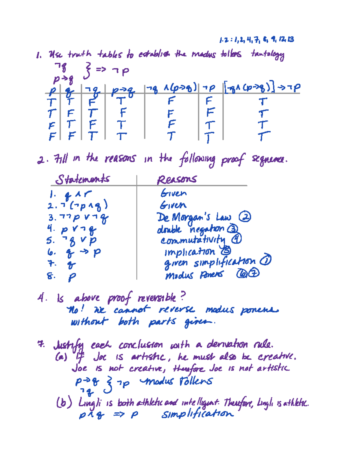 1.2 Propositional Logic Solutions with Truth Tables and Proofs - Studocu