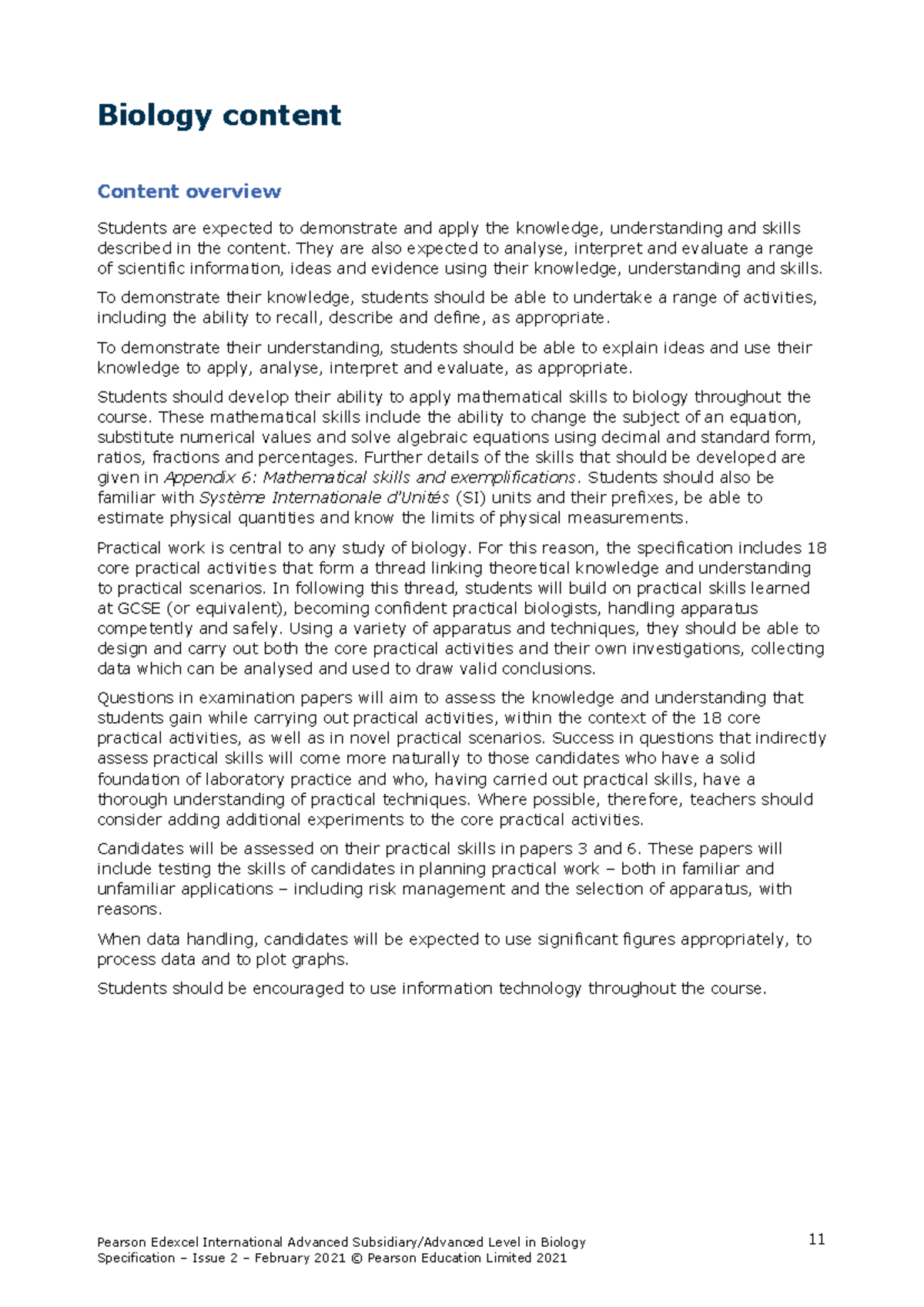 IAS Biology Content Overview and Practical Skills Guide - Studocu
