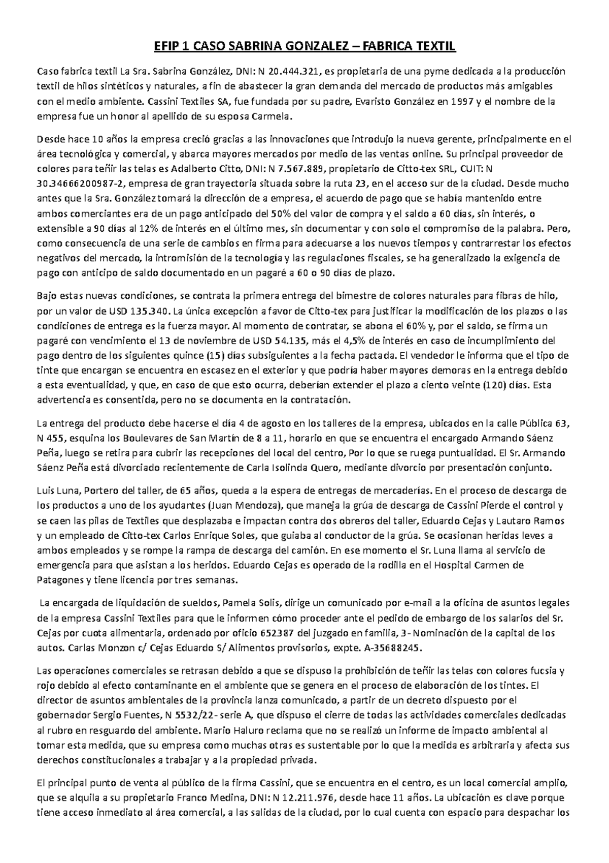 Caso Efip 1 Sabrina Gonzalez Efip 1 Caso Sabrina Gonzalez Fabrica