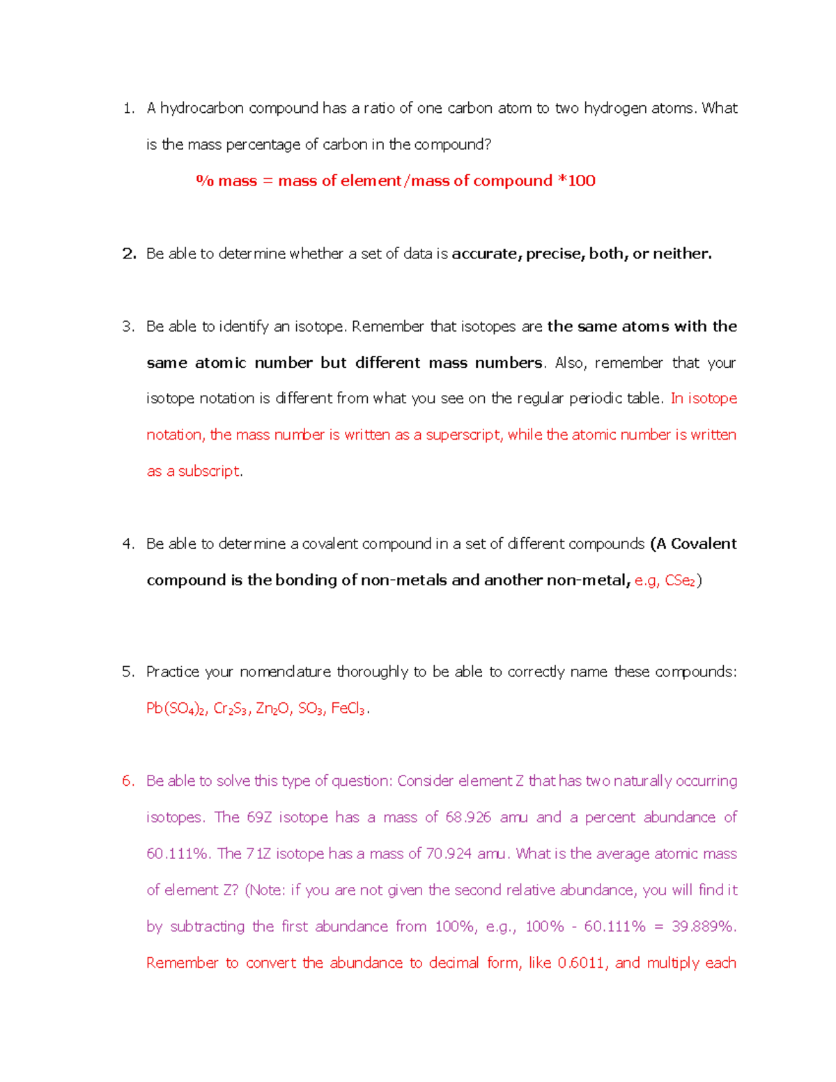 Final Exam Study Guide for Chemistry 101: Key Concepts and Practice ...