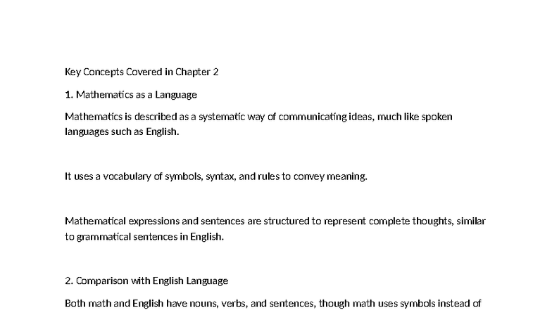 Key Concepts in Math Language - Chapter 2 Overview - Studocu