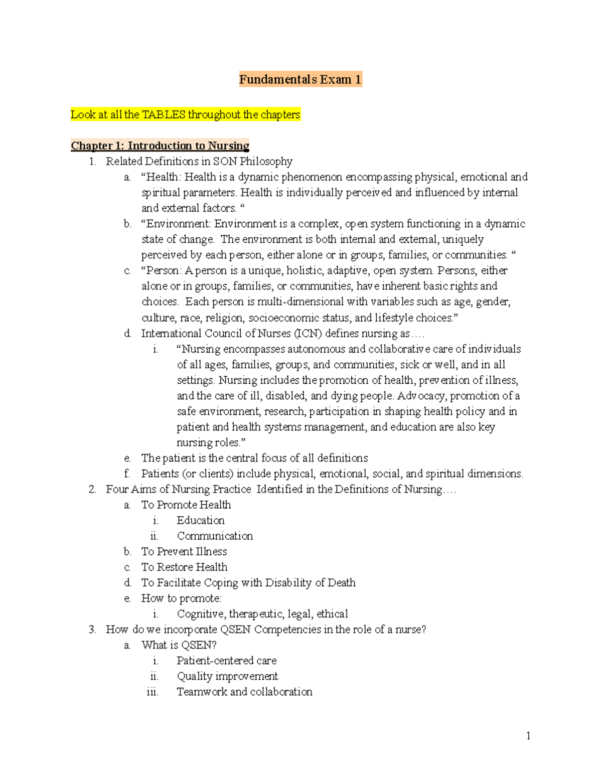 Fundamentals of Nursing Exam 1: Key Concepts and Historical ...