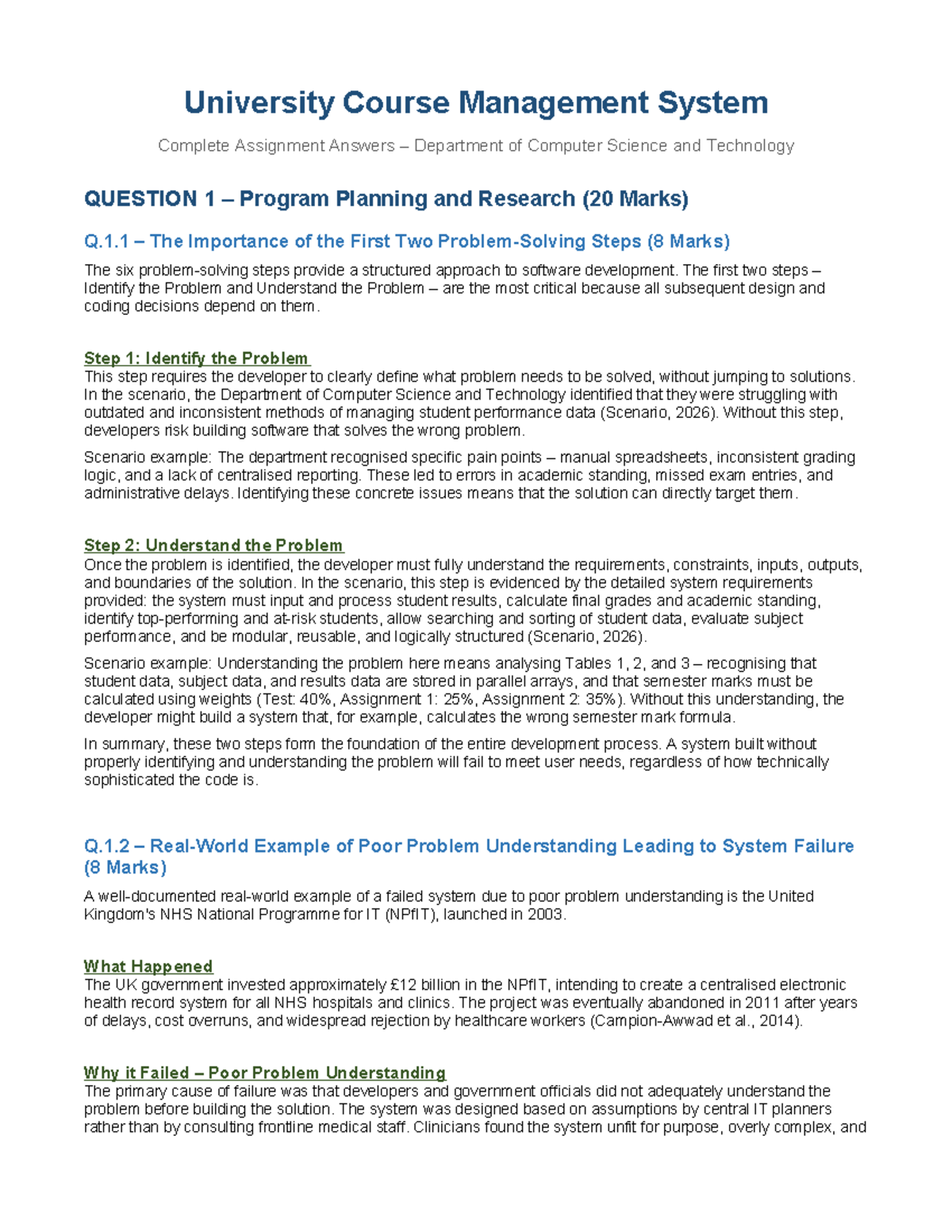 Course Management System (CMT101) Complete Assignment Answers - Studocu