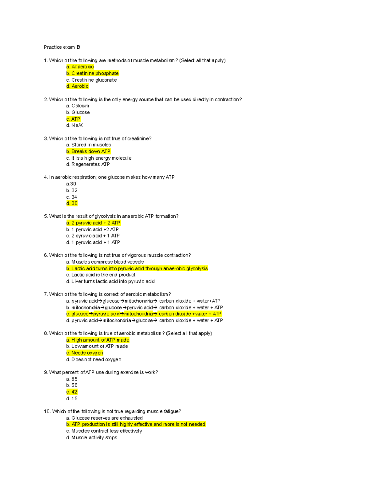 Muscle Practice Test B: Key Concepts and Answers - Studocu