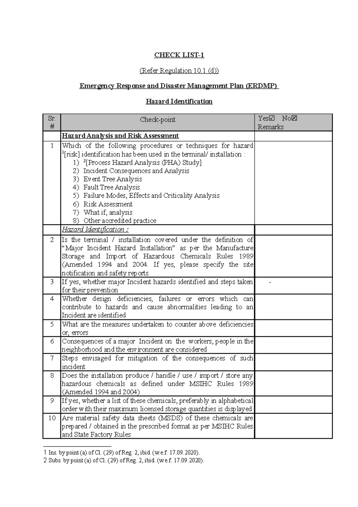 ERDMP Checklist for Emergency Response & Disaster Management Plan - Studocu