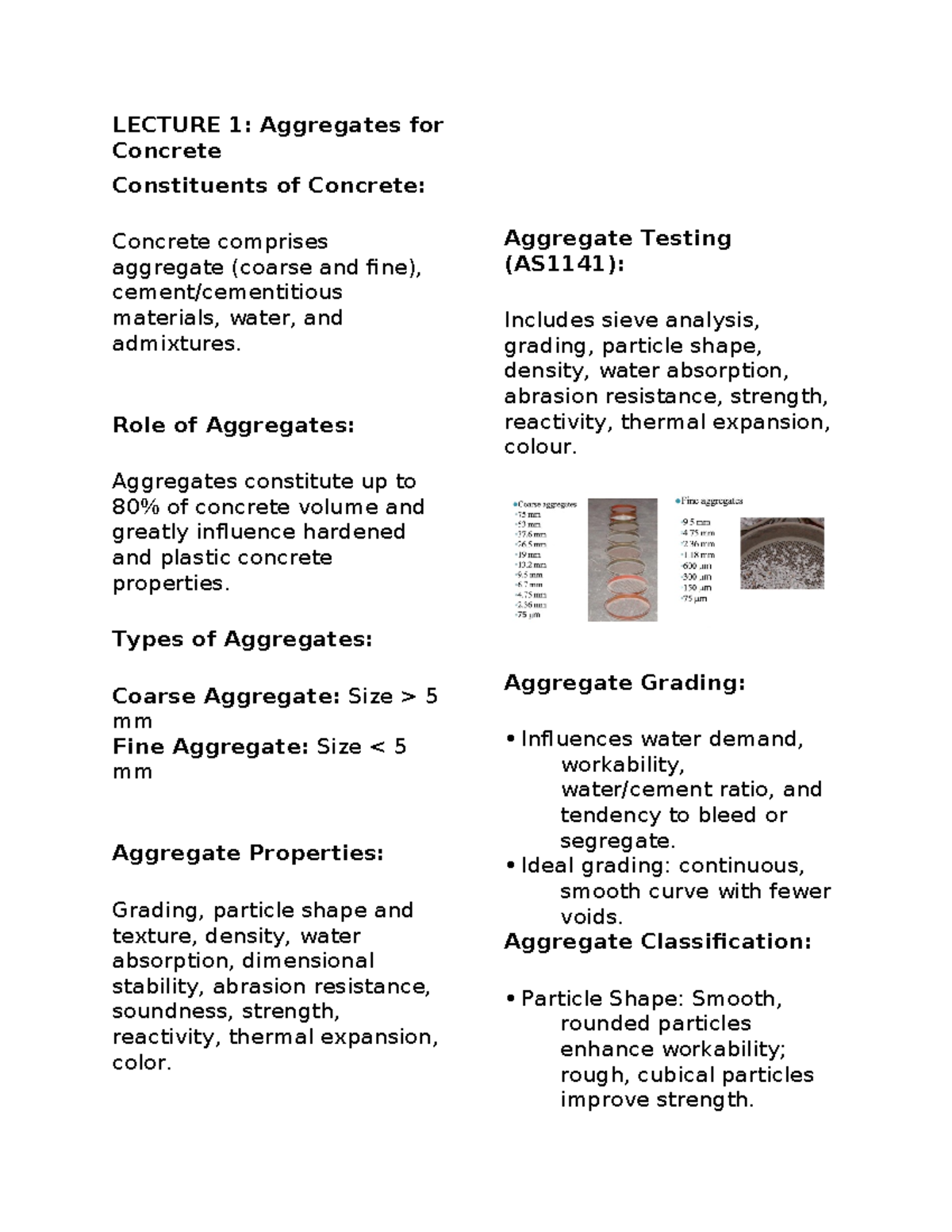 CSEN2000 - Lecture Summary: Concrete and Aggregate Properties - Studocu