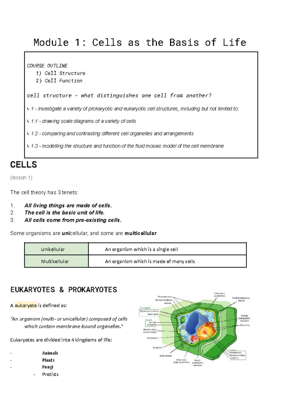 Module 1: Cells as the Basis of Life - HSC Biology Notes - Studocu