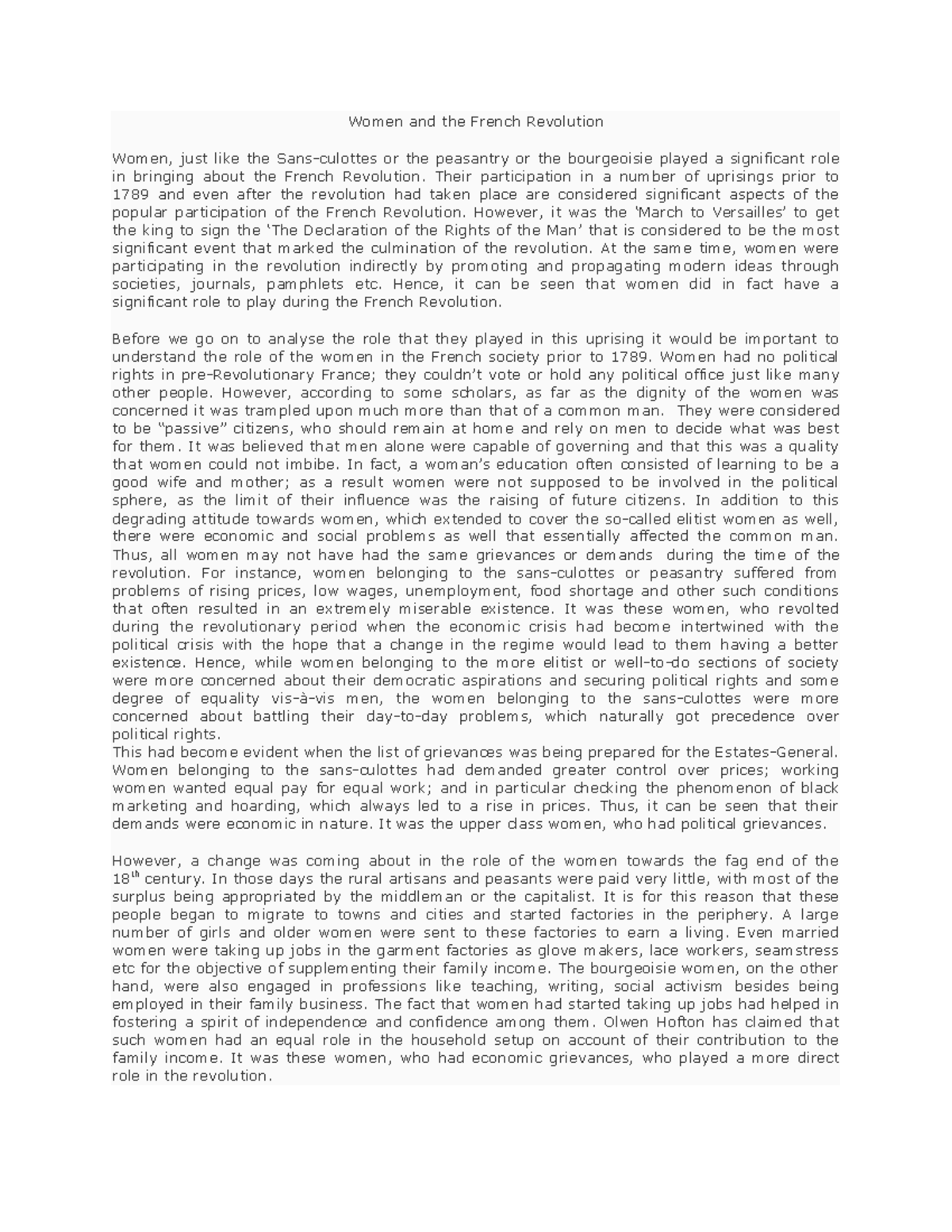 Women’s Role in the French Revolution: A Study of Participation and ...