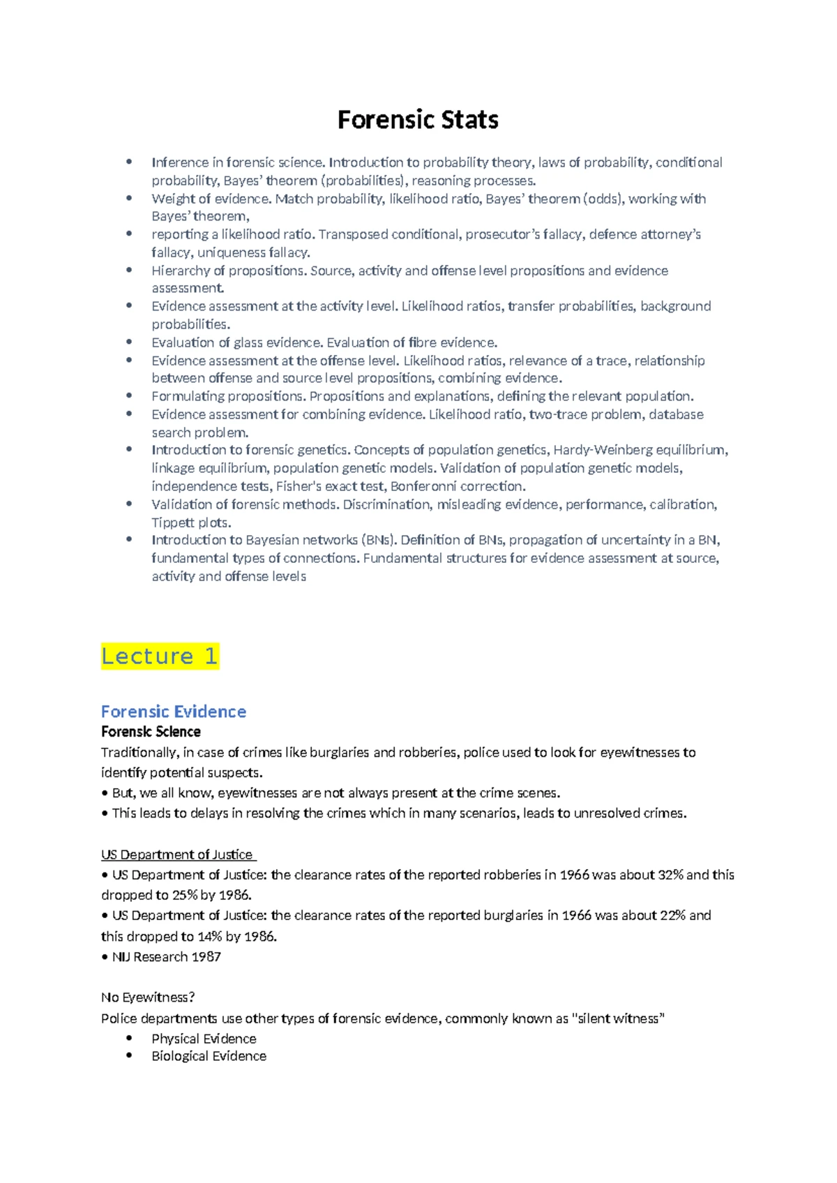 Forensic Statistics Assessment Task 2: Computer Lab Assignment (35255 ...