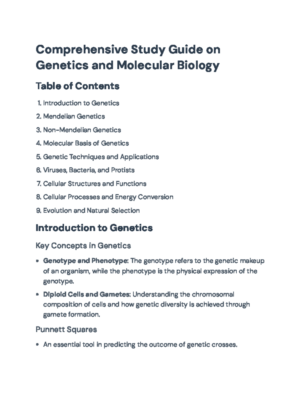 Comprehensive Study Guide on Genetics & Molecular Biology (Course Code ...